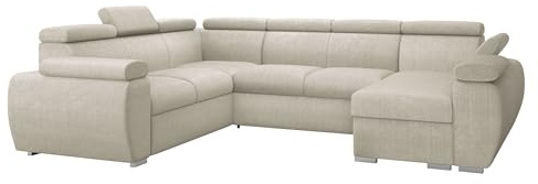 Mirjan24 Ecksofa Boston U mit Bettkasten und Schlaffunktion, Eckcouch, Polsterecke mit Einstellbare Kopfstützen, U-Form Sofa, Wohnlandschaft (Flow 03, Seite: Rechts, 2r+R+2p+LC)