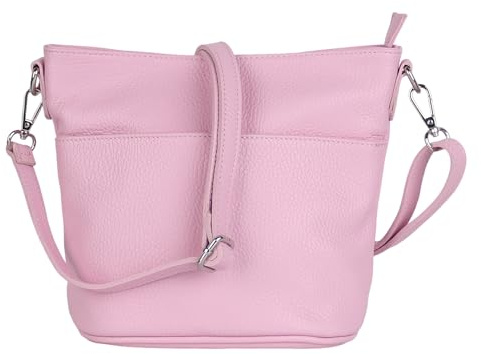 MIRROSI Damen Umhängetasche, Crossbody Bag, Echtleder I Made in Italy (1 Tasche 1 oder 2 Gurt(e)), 24x18x12cm (BXHXT) Mittelgroß (Basic Version (mit 1 Ledergurt): Hell Flieder)