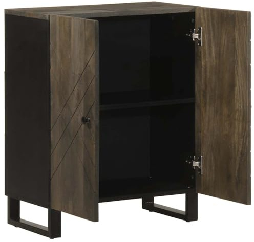 HPUYRFG Solid Wood Storage Cabinet 60cm Wide with Door for Organization, Black Sideboard with Metal Feet, Sturdy Mango Wood Cabinet for Secure and Tidy Storage