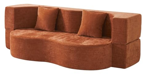 Nordivale Faltbares 3-Sitzer Gästebett & Schlafsofa, 200 cm breites XXL Bett in Orange – Bequeme Klappcouch für Wohnzimmer, Schlafzimmer als Lounge oder Gästebett