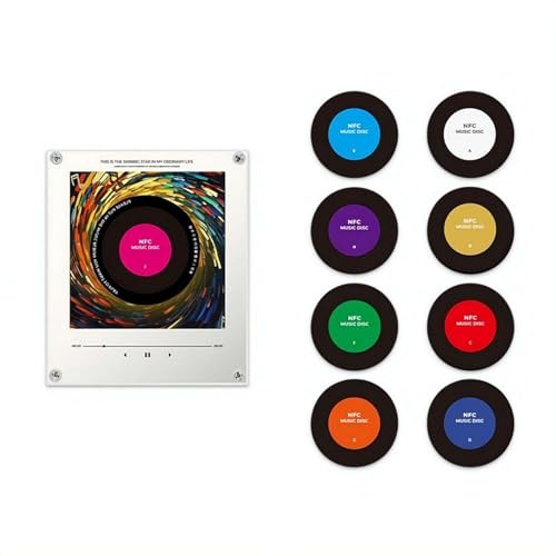 Calamite per Frigorifero Vintage Lettore Musicale in Vinile, 9 Pezzi Dischi Musicali Programmabili NFC, Calamita da Frigo Canterina Intelligente con Luce LED, Lettore Audio Magnetico per Decorazione
