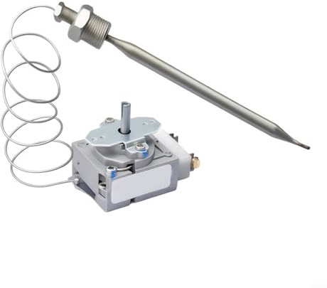 EffiFish WE702 Termostato de freidora profunda 3/20.3 cm MPT, válvula de control de gas 400F para freidoras RX, perilla, construcción de óxido de cromo plateado