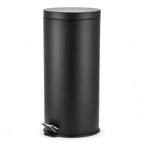 DUAS 30L Black Stainless Steel Pedal Bin with Removable Inner Bucket, Step-On Kitchen Trash Can, Hands-Free Waste Bin for Bathroom, Office, Bedroom, Home, Non-Slip Base (30L Pedal Bin Black)