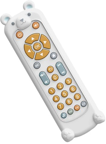 Viahsen Musik Fernseher Fernbedienung Spielzeug Lern Fernbedienung Lerncontroller Babytelefon Simulation mit Verstellbarer Lautstärke Und Farbknöpfen Aus, Weißer und Bärenkoffer