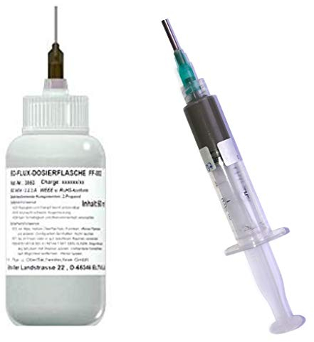 EO SMD-Lötset Nr. 13 (1 x EO-Flux-Dosierflasche FF-110, 50 ml No-Clean Elektronik-Flussmittel u. 1 x 10 g Rework-Paste EO-RP-001 (Solder Paste), SnAg3Cu0,5 (T4), inkl. Dosiernadel