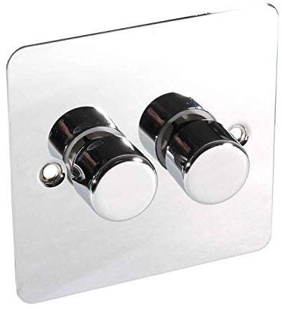 Lowenergie LED Dimmer Switch Light Switch for Dimmable Low Load Lighting Faceplate 3W to 250W 240V (DOUBLE, POLISHED CHROME)