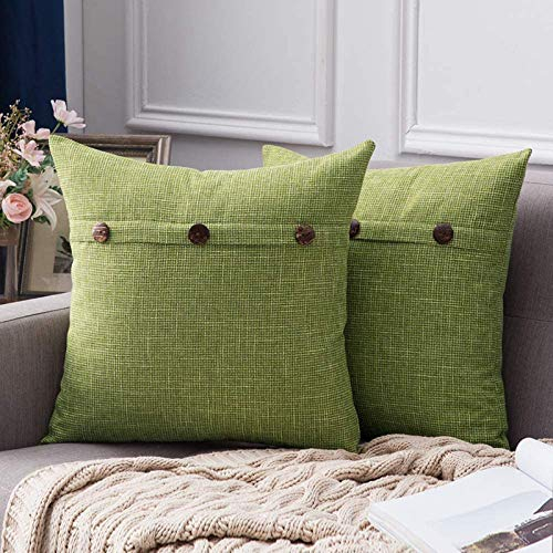MIULEE Kissenbezüge Dekorative Kissenhülle Leinenoptik Deko mit Knöpfe Kissenbezug Dekokissen Sofakissen Couchkissen Bezug Zierkissen für Sofa Schlafzimmer Wohnzimmer 2er Set 45x45 cm Grün