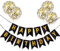 Meowoo - Bannière Anniversaire Joyeux Fille Garçon Noir avec Ballons Confettis Or et Rose, 5 Pièces, Taille: 11.5 cm x 17 cm