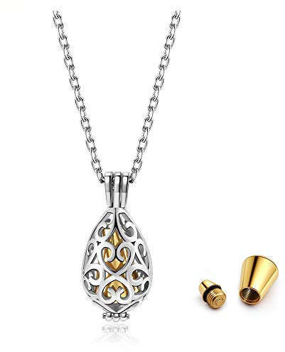 Zysta Edelstahl Memorial Urnen Anhänger Hohl Wassertropfen Halskette Gedenk Pendant Asche Schmuck + Trichter füllen Kit (Gold)