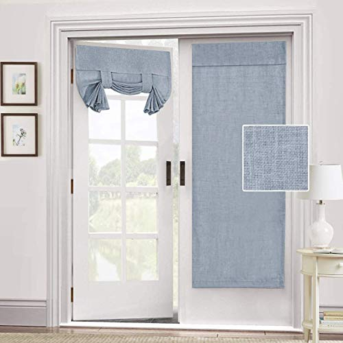 LINFKY Tenda Per Porta In Misto Lino Naturale - Tenda Per Porta Per La Privacy Tenda Per Finestra Filtrante Leggera Tenda Per Porta In Vetro Con Luce Laterale, 66 X 172 Cm (Stone Blue,1 Pannello)