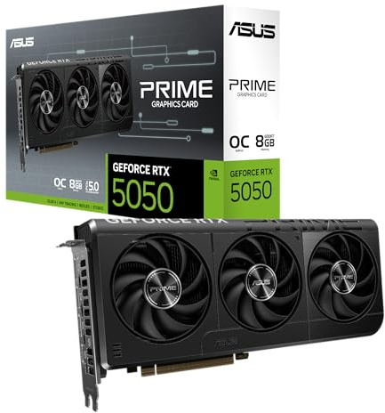 ASUS Prime NVIDIA GeForce RTX 5050 OC Edition, Scheda Grafica 8 GB GDDR6, 128 Bit, PCIe 5.0, 3 Ventole Axial-Tech, 1 HDMI 2.1b, 3 DisplayPort 2.1b, Software GPU Tweak III, Nera, PRIME-RTX5050-O8G