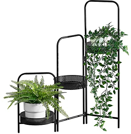 [en.casa] Pflanzständer Vrasene mit 3 Pflanzschalen Blumenständer mit 3 Stufen Blumentreppe aus Metall Blumentopf Ständer Blumentopfhalter Schwarz