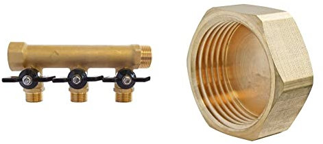 Somatherm For You 3540730010391 Collecteur Laiton avec Mini-vannes intégrées-3 départs 15/21-Entrée Femelle 20/27-Sortie Mâle 20/27, Aucun & Bouchon laiton femelle 20/27