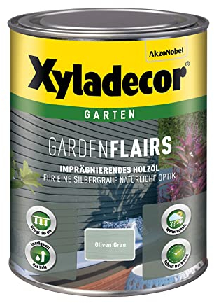 Xyladecor GardenFlairs, Imprägnierendes Holzöl mit dekorativem Metalleffekt, Oliven Grau, 1 l