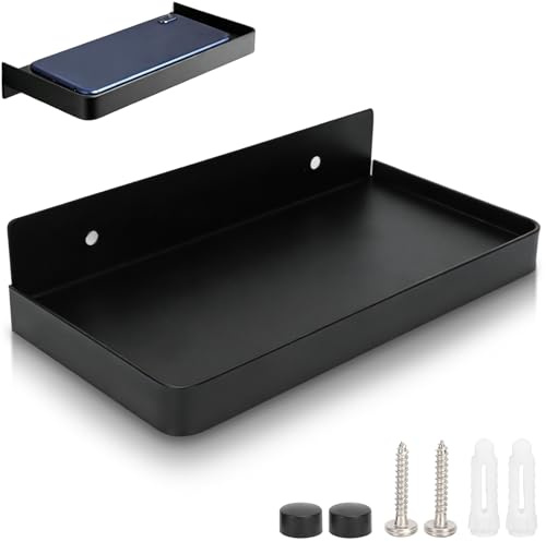 Étagère de support de téléphone de toilette de salle de bains, étagère de rangement de serviette de téléphone fixée au mur étagère de rangement de téléphone accessoire de toilette, 185x90mm(noir)