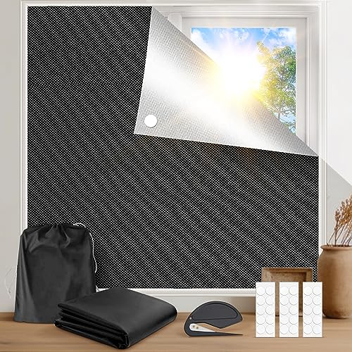 Obidodi 100% Blackout Blind, 250 x 145CM Travel Temporary Black out Blinds Stick on, Portable Blackout Blinds for Bedroom, Fits Any Size Shape Windows Blinds No Drilling for Loft, Caravan