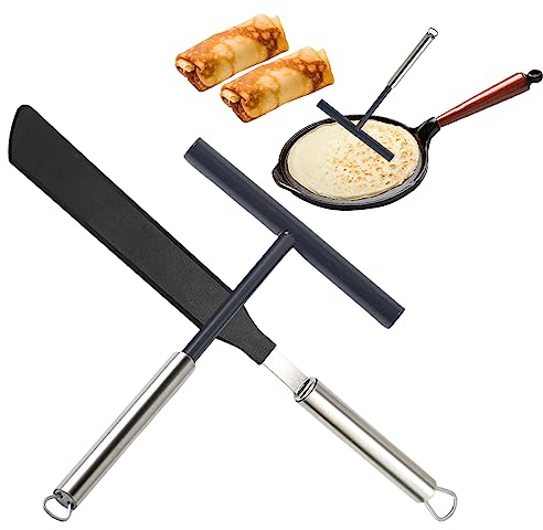 2 Stücke Spatel Edelstahl Crepes,T- Form Crepes Verteiler Teigverteiler,Crepes Streuer Zubehör Set,Krepp Macher Teigverteiler Werkzeug,für Zuhause Küche Backen Kochen Backwerkzeuge