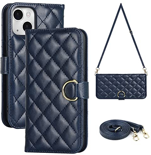 Havaya für iPhone 13 Hülle mit Band Handyhülle iPhone 13 mit Kartenhalter Handytasche zum umhängen für geldbörse Damen - Blau