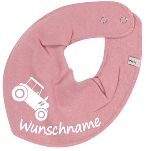HALSTUCH mit Namen oder Text personalisiert für Baby oder Kind aus Baumwolle in Einheitsgröße Traktor altrosa
