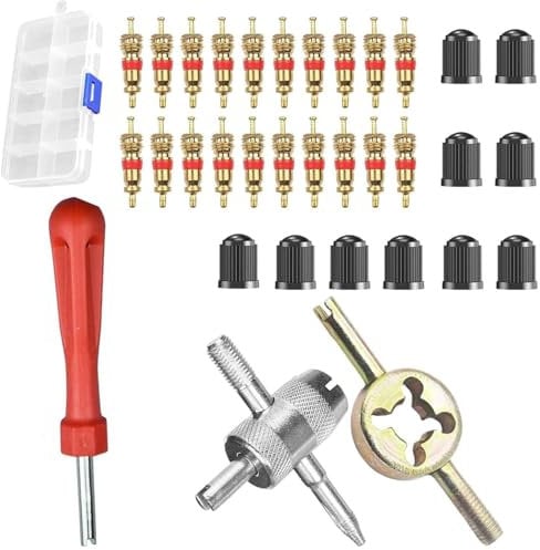 JOYVOX 33-Pcs Tire Valve Repair Kit with Core Remover & Valve Caps – Essential Tool for Cars, Bikes, Motorcycles