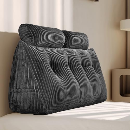 Z-hom Bücherkissen, Keilkissen, Lesekissen Für Bett Und Sofa, Cozy Rückenkissen, Praktisches Seitenfach, Removable Cover, Mit Rundem Kopfkissen (Grau, 120 * 50 * 20cm)