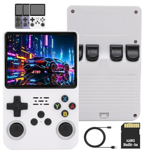 Consola de Juegos Portátil R36S, Consolas de Juegos Retro Portátiles con Pantalla IPS de 3,5 Pulgadas, Batería de 3000 MAh, sin Tarjeta TF Incluida, (128G)