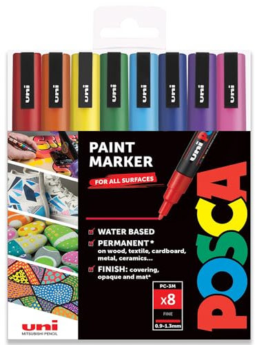 Posca PC-3M Permanent-Marker auf Wasserbasis, 0,9–1,3 mm, Essential Tones Set mit 8 Stiften in Kunststoffhülle