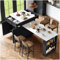 Seyakany Isla de cocina con mesa de bar extensible y espacio de almacenamiento (133-202 × 70 × 93,5 cm), con dos cajones y cuatro compartimentos, para 2 a 6 personas, color negro