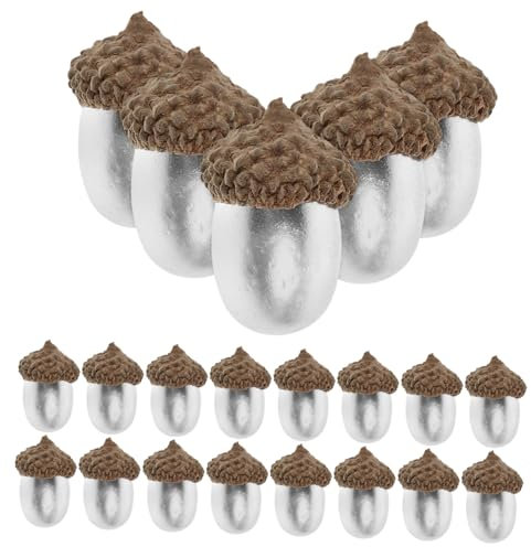 Ciieeo 50pcs Lifelike Artificial Acorns Silver Faux Acorn Decorations for Fall Harvest Scene Tabletop Ornaments Diy Crafts Making
