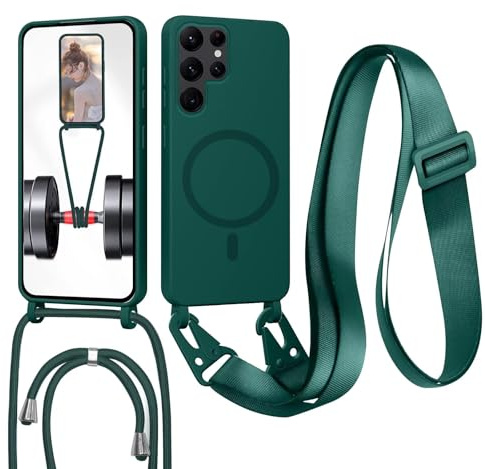 GoodcAcy Coque pour Samsung Galaxy S22 Ultra avec Cordon, Etui avec Collier - Tour de Cou Lanière en Corde - Silicone Housse avec Réglable Chaine pour Galaxy S22 Ultra,Bandouliere Coque,Vert