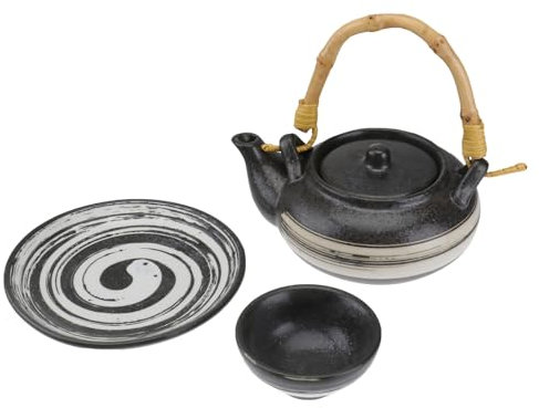UKCOCO 1Juego Tetera Japonesa Pequeña de Cerámica con Plato y Taza Tetera Retro para y Hogar