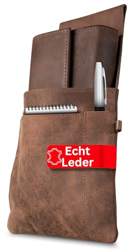 Kellnerset aus echtem Rindsleder – Kellner Geldbörse mit 5 Scheinfächern & Münzfach + robuste Kellnertasche zur Gürtelbefestigung | Profi Gastro Set für Service & Taxi (Set Tasche + Börse, Braun)