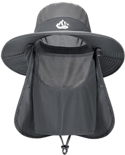 Xnova Sombrero de Pescador para el Sol Hombre con Cubierta Facial Protección UPF 50+ Sombreros Senderismo Gorras de ala Ancha Empacable Bucket Hat Safari (Gris 01, Sombrero Circunferencia: 55–60 cm)