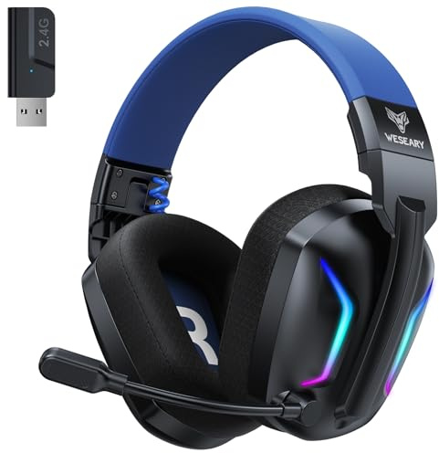 WESEARY WG1 Kabelloses Gaming Headset für PS5, PS4, PC, Switch, Mac Bluetooth Headset mit Mikrofon, über 50 Stunden Akkulaufzeit, Faltbarer Surround Sound Noise Cancelling Kopfhörer