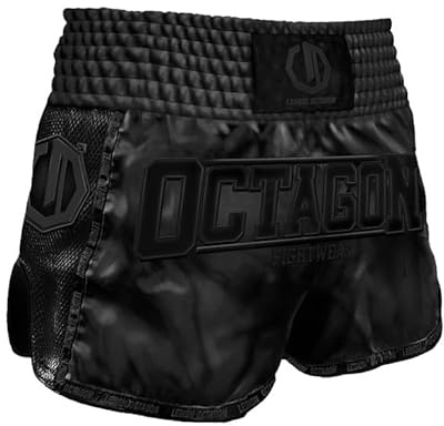 LEGION OCTAGON Muay Thai Shorts - Thaiboxen Kickboxen Hose - Wettkampf Training - Sporthose - M Future Premium Schwarz