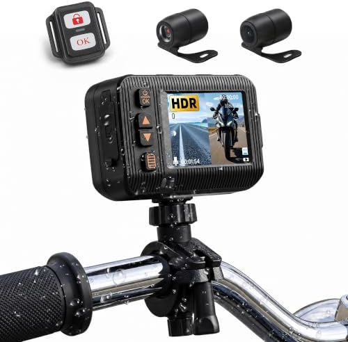 CAMECHO Motorcycle Dash Cam 1080P Front Rear, 2 IP67 Waterproof Motorbike Camera, Dual Lens, Loop Record, G-Sensor, 120° Angle, Night Vision, Park Monitor, Supports TF Card Max 64G Memory