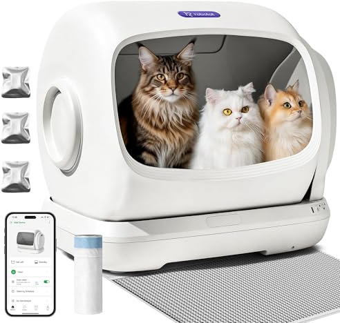 XXXL Katzenklo Selbstreinigend Selbstreinigende Katzentoilette Elektrisches | 106L Extra Große Automatisches Katzenklo für Mehrere Katzen, Intelligente Katzentoilette mit Klemschutz, Inklusive Streumatte