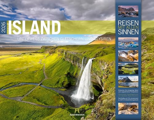 Island Kalender 2026 | Unterwegs zwischen Gletschern und Geysiren | Imposanter Reise-Kalender im großen Querformat (54x42 cm) | Skandinavien