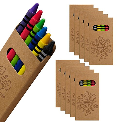 WPRO Wachsmalstifte Kinder Mini, 10 Packungen je 6 Farben in Kartonbox – 8 cm | Mitgebsel Geburtstag; Gastgeschenk für Schule Praxis Restaurant