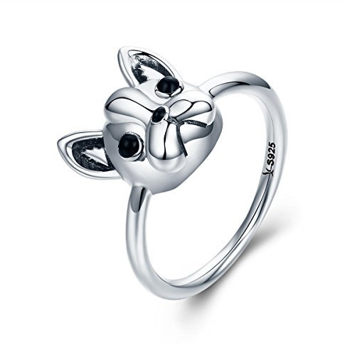 Presentski Hund Ring Silber Damen,Französische Bulldogge Ring 925 Sterling Silber Geschenk für Weihnachten,Muttertag,Frauen