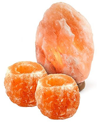 set 1 lampada e 2 portacandele di sale rosa del himalaya offerta imperdibile originale made in pakistan