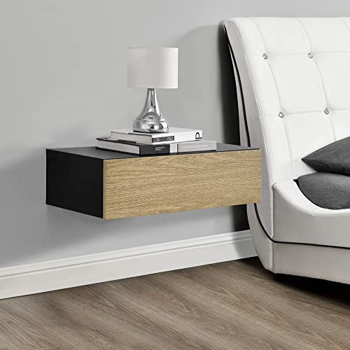 Estante de Pared con Compartimento 50 x 24 x 12 cm Mesita de Noche de Pared con cajón para Almacenar Negro y Apariencia de Madera