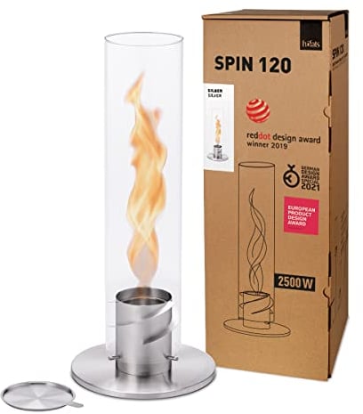 höfats - Spin 120 Silber - Tischkamin für Indoor und Outdoor - Tischfeuer, Windlicht, Gartenfackel und Bioethanolkamin aus Edelstahl