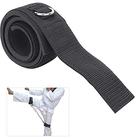 Keenso Fitness Beinschlaufen, Baumwolle Schwarz 2D Ring Knöchel Oberschenkel Fitness Übung Beine Manschette Einstellbare Krafttraining Zubehör(Schwarz 2D) Ausrüstung für das Gewichtheben