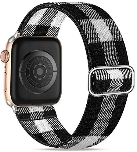 Wepro Strap Compatible with Apple Watch 44mm 42mm 45mm 46mm 49mm, Stretchy Adjustable Nylon Stylish Replacement Strap for Apple Watch SE/Ultra/iWatch Series 10 9 8 7 6 5 4 3 2 1, Black White