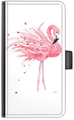 Pink Flamingo For Apple iPhones, 16, 15, 14,13, 12, 11, Pro Max, Mini, XR, XS, SE, PU Leather Side Flip Wallet Phone Case, Watercolour Art Print Phone Cover