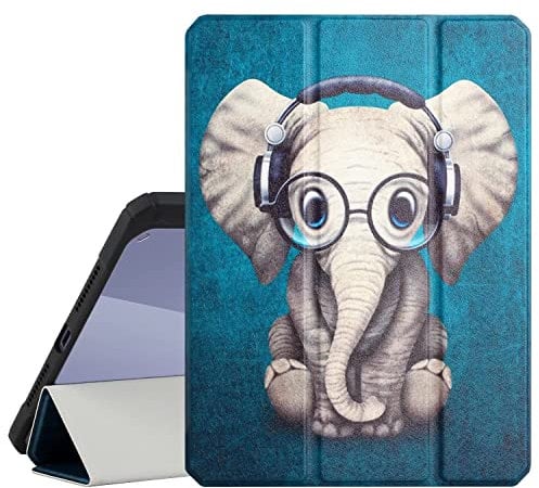 MOKASE Funda para iPad Mini 6.ª Generación 8,3 Pulgadas 2021 - [Porta Lápices Incorporado] Tres Pliegues Soporte Estuche con Claro Transparente Carcasa Trasera, Automático Estela/Sueño Caso, Elephant