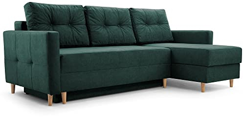 Ecksofa Schlafsofa Sofa Metro Couch DL-Klapp-System Schlaffunktion Bettkasten Kissen Bettzeugbehälter - Wohnzimmer Gästezimmer Stillvolles Kompaktes Funktionales Modern Design (Vena 4 R)