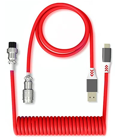 N//B Cable en Espiral para Teclado Mecánico USB Tipo C, Cable USB en Espiral de 1,8m con Conector Tipo Aviador (Rojo)