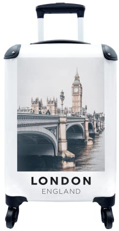 MuchoWow© Koffer Handgepäck Trolley Rollkoffer Kleine Reisekoffer mit 4 Rollen - London - England - Brücke - Cabin Size < 55x40x23 & 55x40x20 cm - Fotokoffer - Kabinenkoffer - Boardgepäck